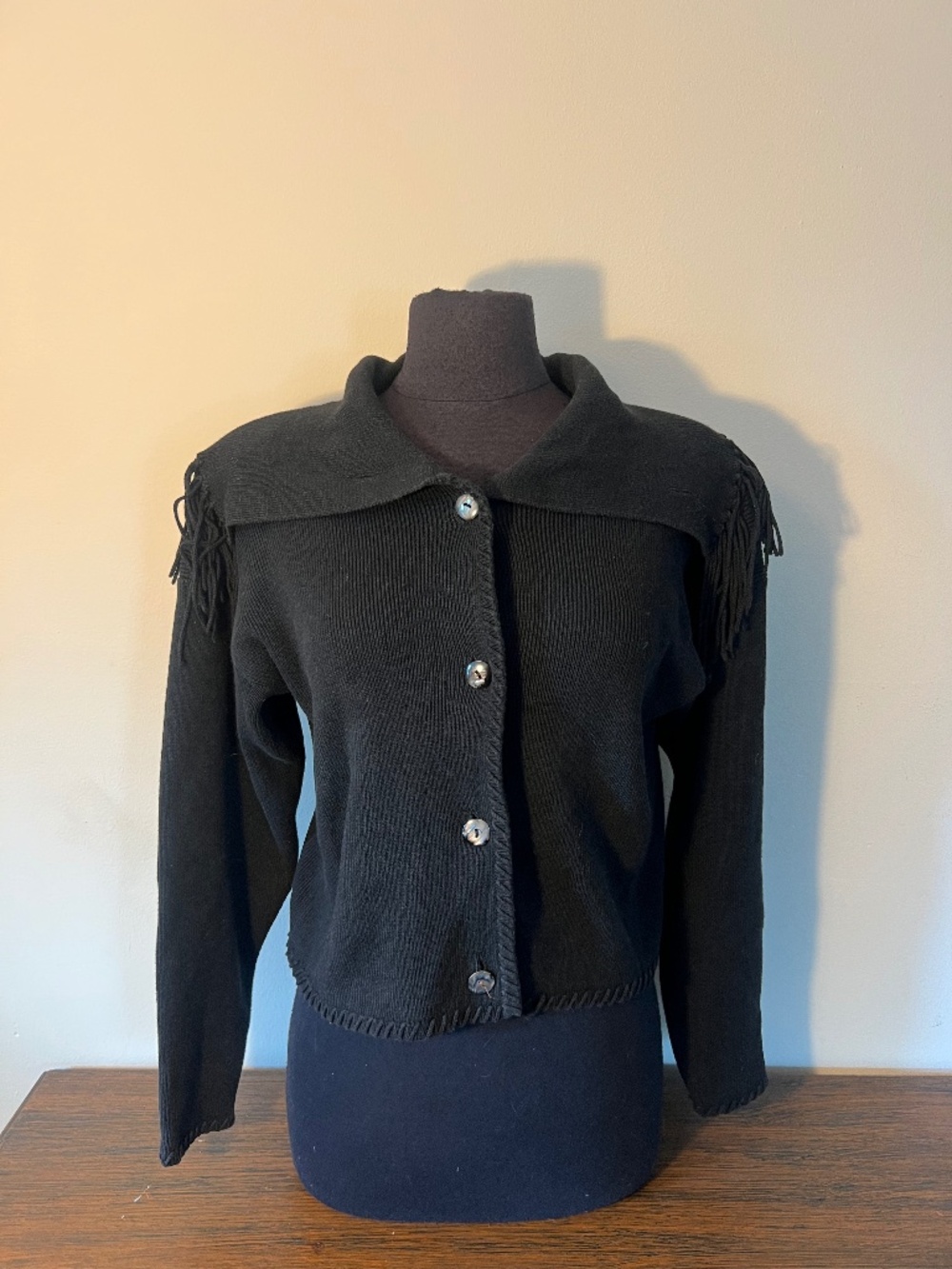 Exp Jeans wide collar fringe cardigan